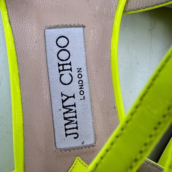 Jimmy Choo Women Size EU 39 US 9 Shocking Yellow Patent Leather Gladiator Shoes - Picture 10 of 13